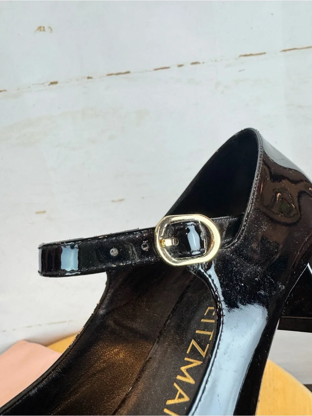 Stuart Weitzman Black Patent Leather Mary Jane Block Heel Shoe, 6.5